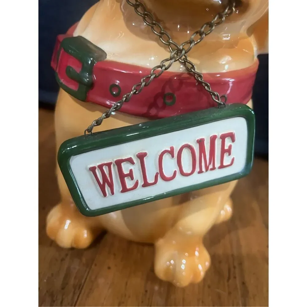 CKRO Puppy Dog Ceramic Merry Christmas or Welcome Sign Cookie Jar
